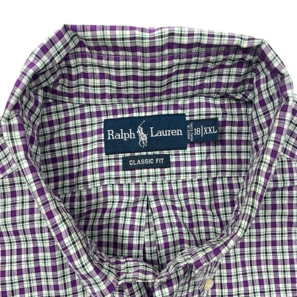 Polo Ralph Lauren Purple Plaid Button Long Sleeve 2XL Cotton Shirt Men's XXL - Picture 6 of 9